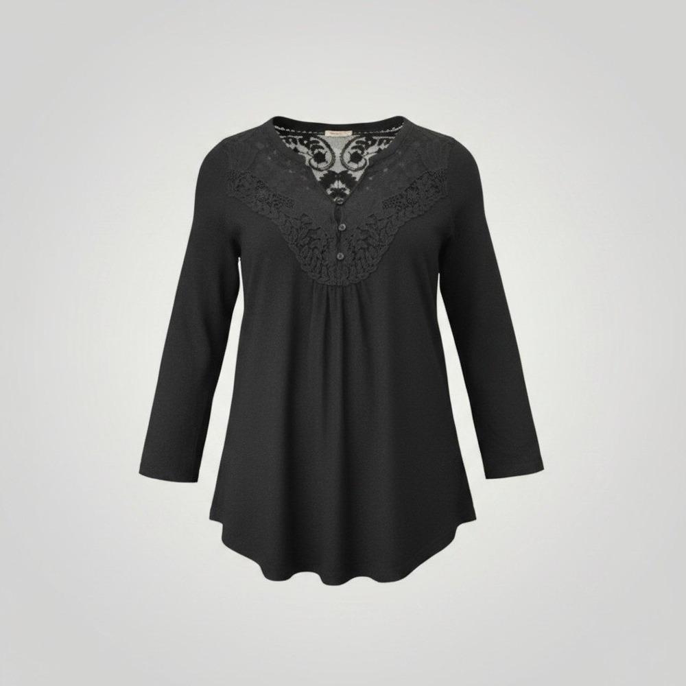 Meadow Rue Anthro Lace Yoke Tunic Women Medium Black Linen Victorian Romantic